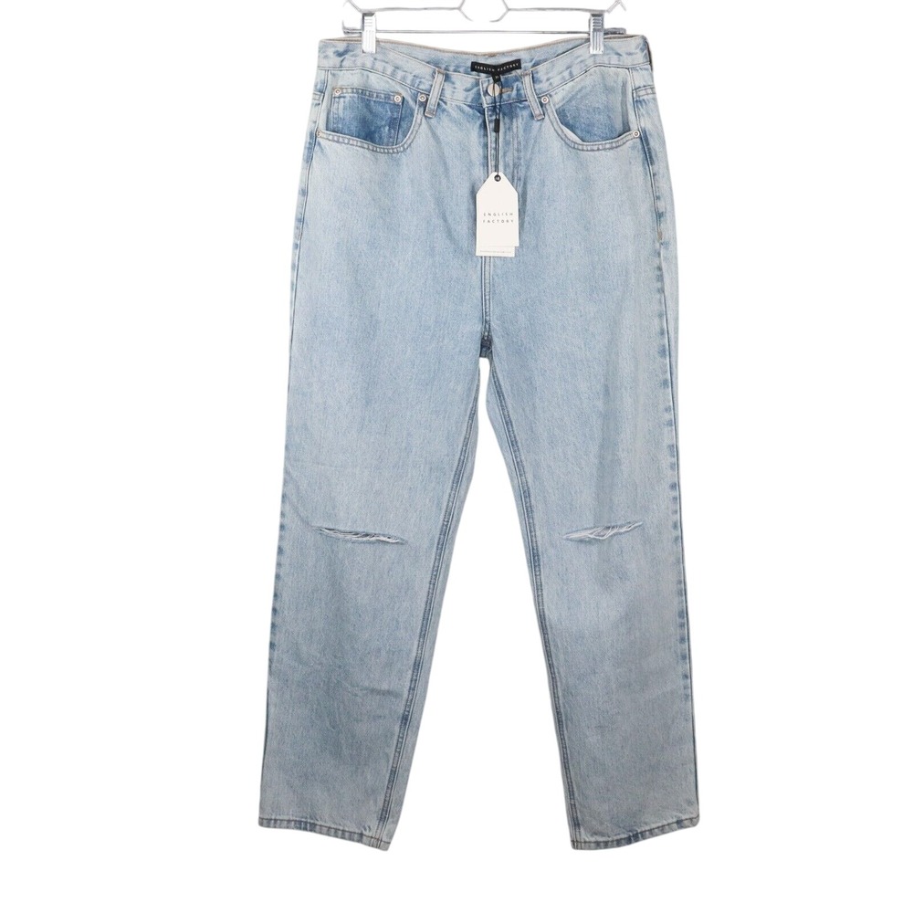 English Factory Jeans Womens Size 31 Destroyed Mom Distressed High Rise Ripped
